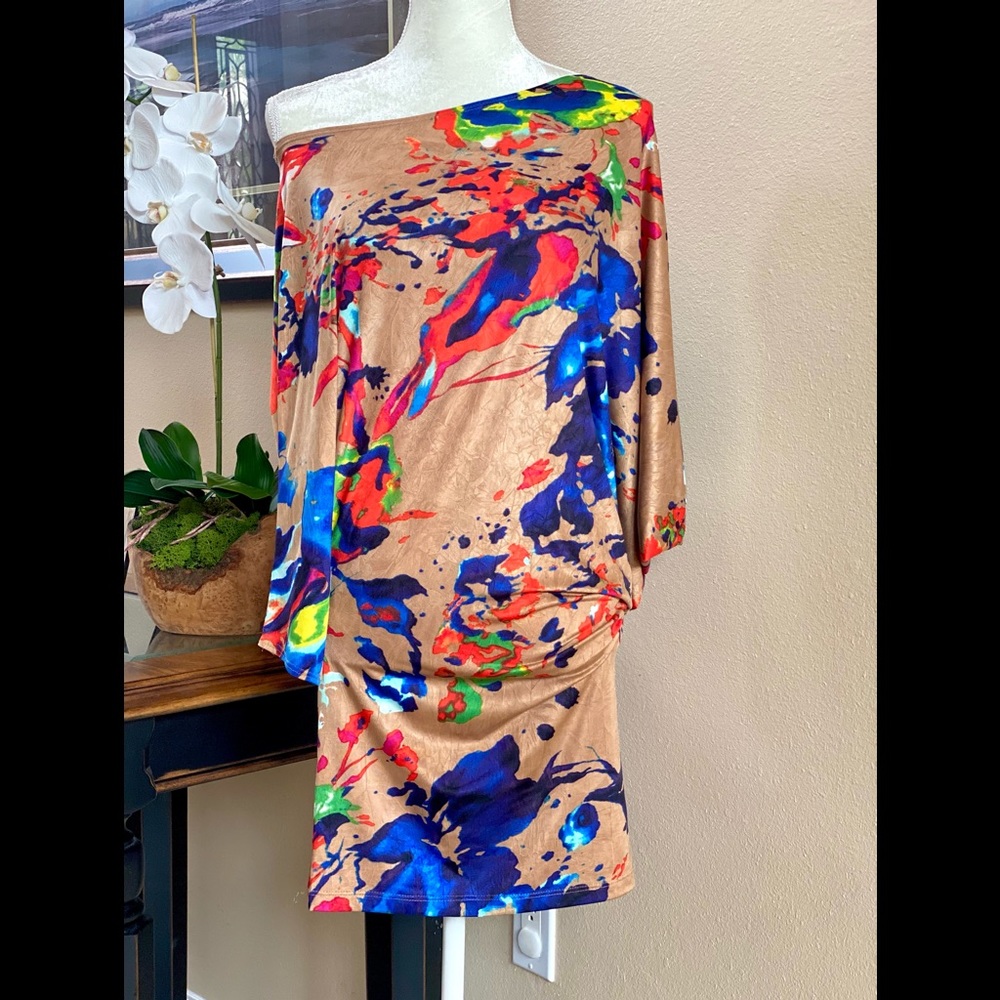 Colorful off shoulder dress (mid thigh length)